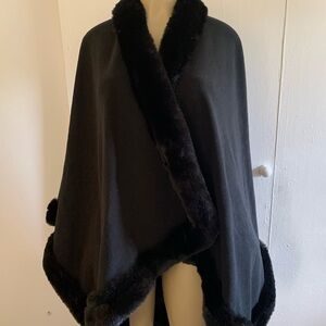 Juicy Couture Black Cape with Faux Fur Trim